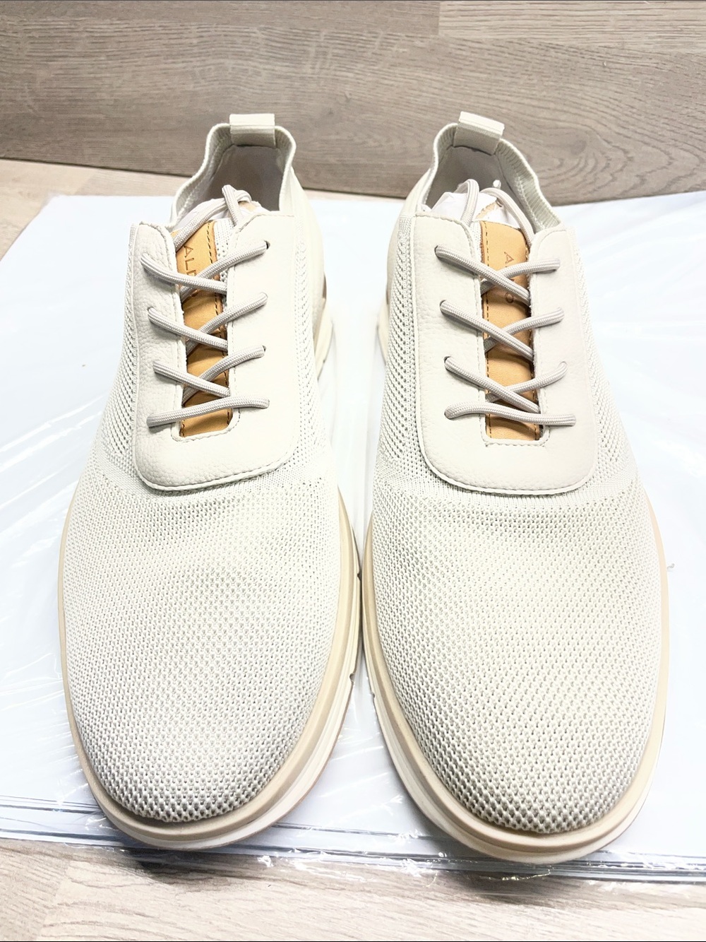 Aldo Cream Knit Sneakers with Tan Tongue Detail #1016